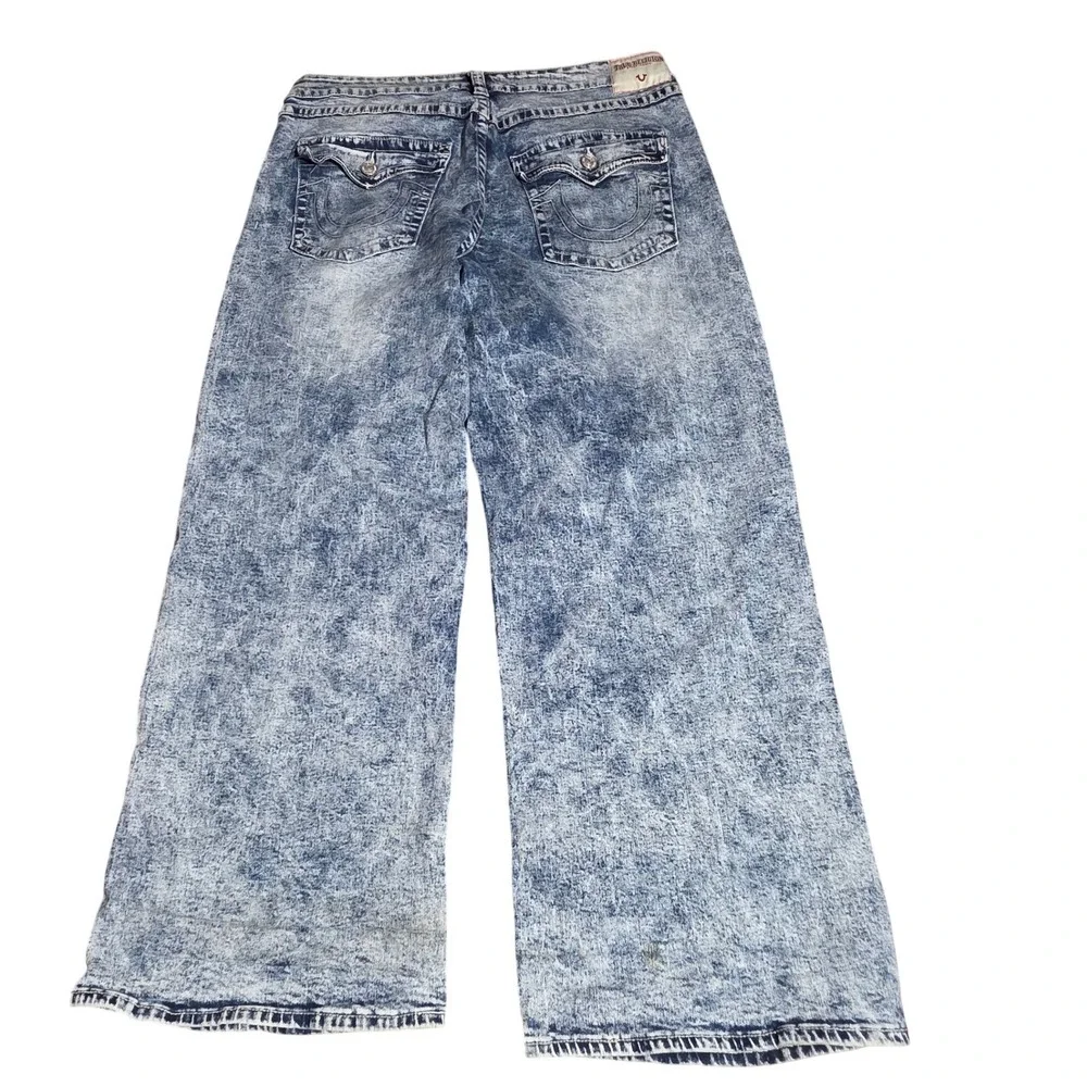 True Religion Bobbi Baggy Jeans Mens 34 Acid Wash Blue Wide Leg Denim 207659